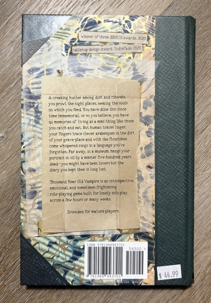 Thousand Year Old Vampire ttrpg solo game book