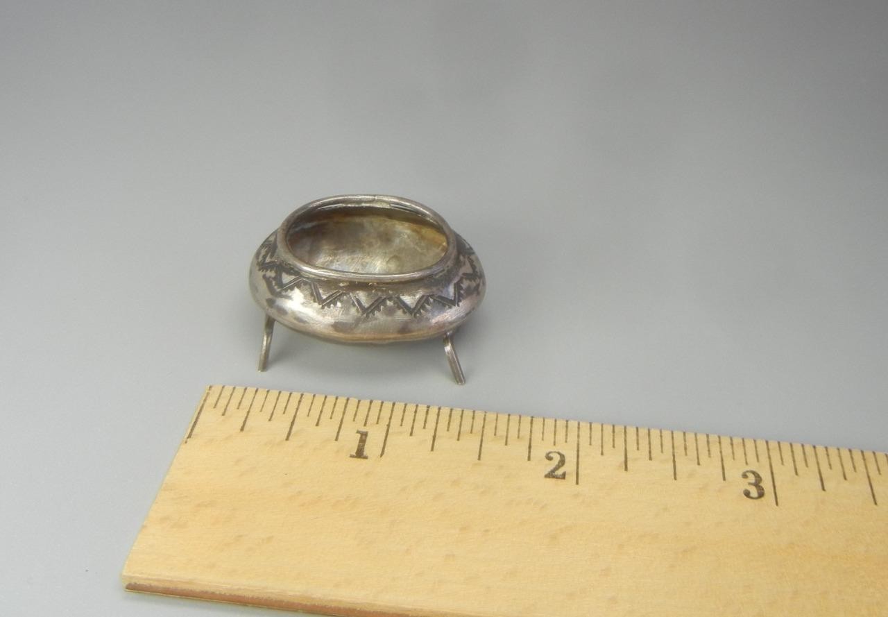 Vintage Navajo Open Salt Cellar Footed Bowl Sterling Silver Native American