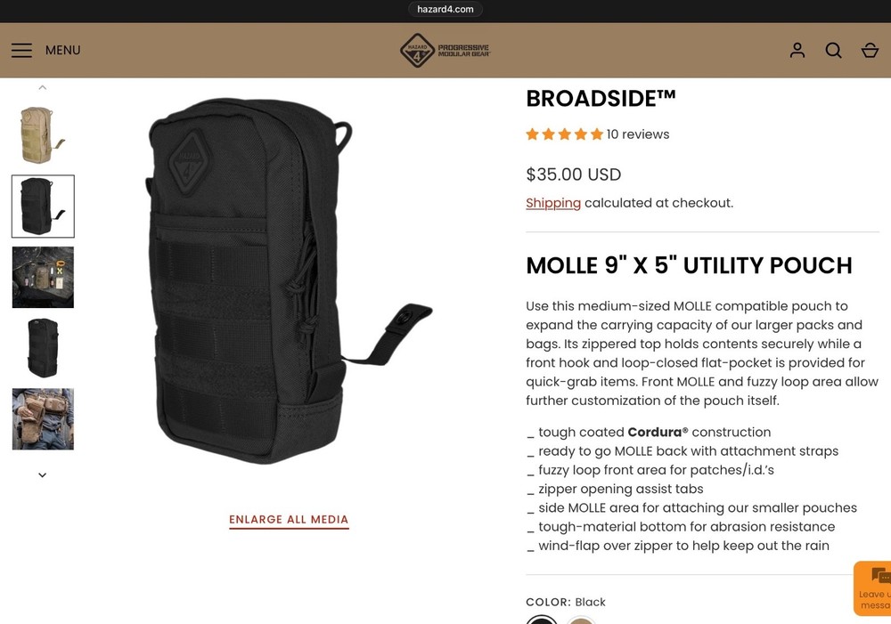 Hazard 4 Broadside Pouch Molle Modular Zip Pouch Black