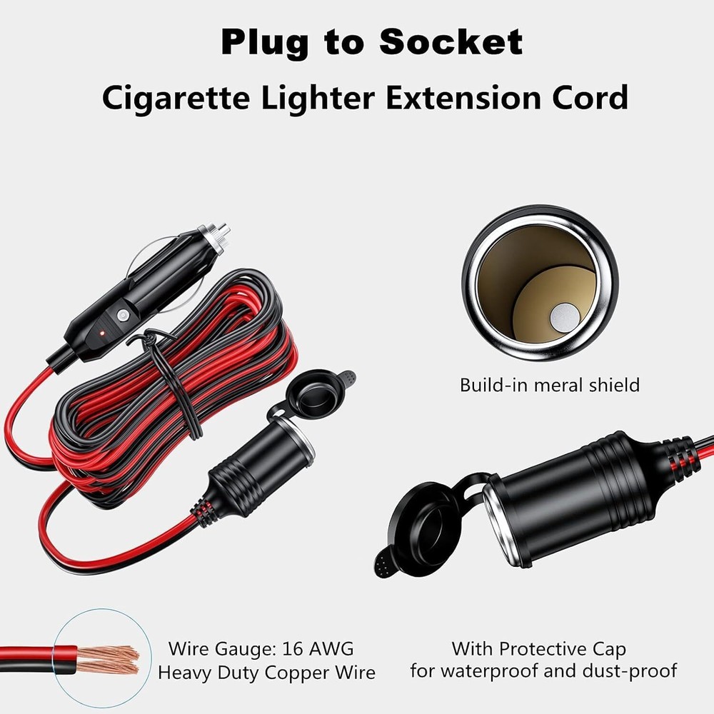12V Car Cigarette Lighter Socket Extension Cord Cable 13 ft Heavey Duty Adapter