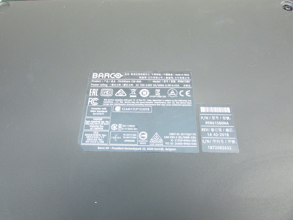 Barco Clickshare CSE-800 Wireless Presentation System R9861580 No AC/Cables