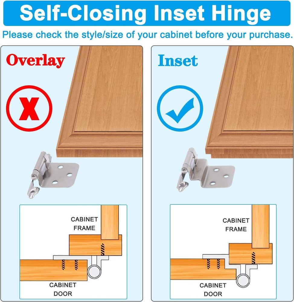 3/8" Inset Offset Kitchen Bathroom Cabinet Doors Hinges Self Closing Face Mount