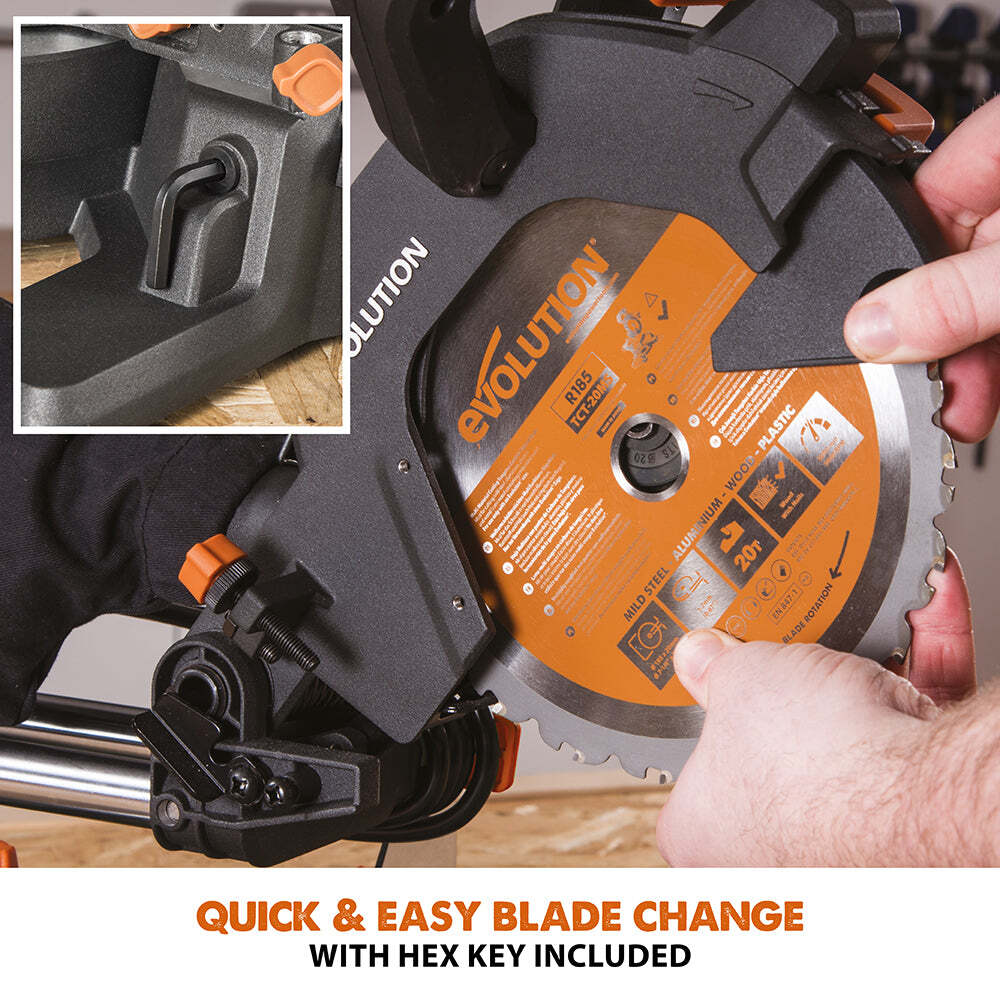 Evolution R185SMS+: Single Bevel Sliding Miter Saw With 7-1/4 in. Multi-Material