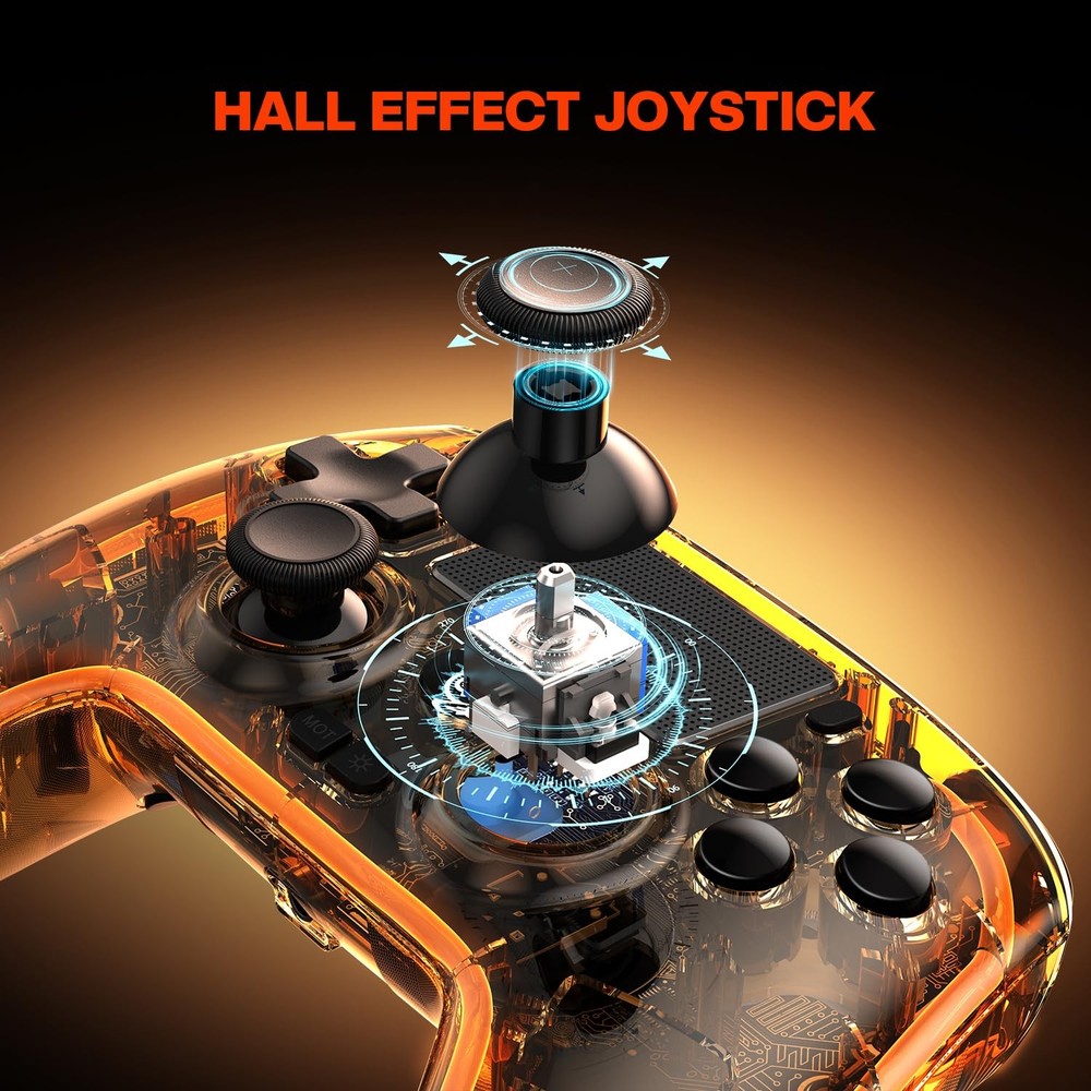 Wireless Controller for PS4, Hall Effect Joysticks Triggers, Transparent Control