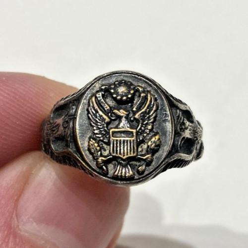 WW2 Army Military Patriotic Ring 925 Sterling Silver Size 6