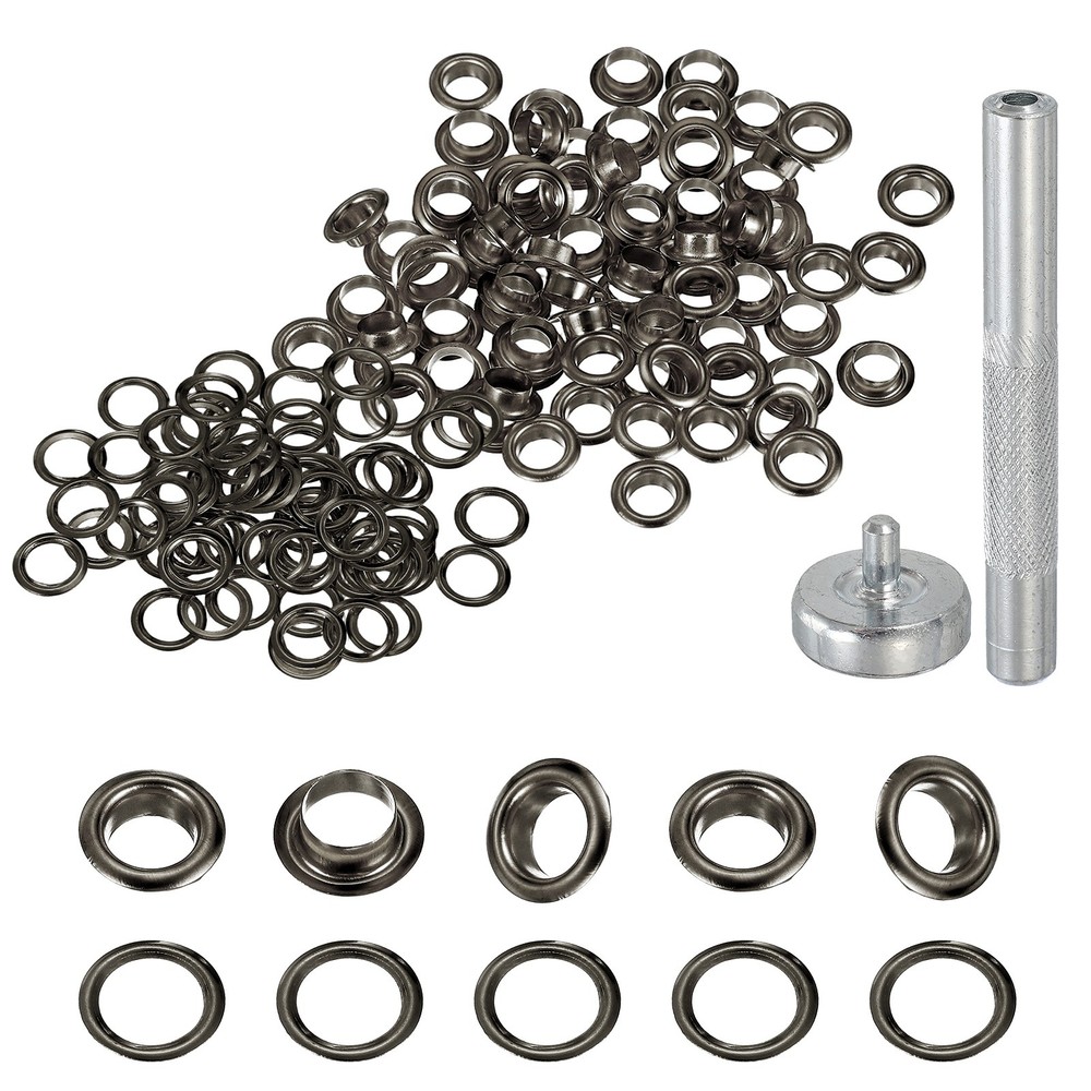 80Set Grommets Eyelets Kit 6mm Copper Eyelets with Setting Tool Gun Black