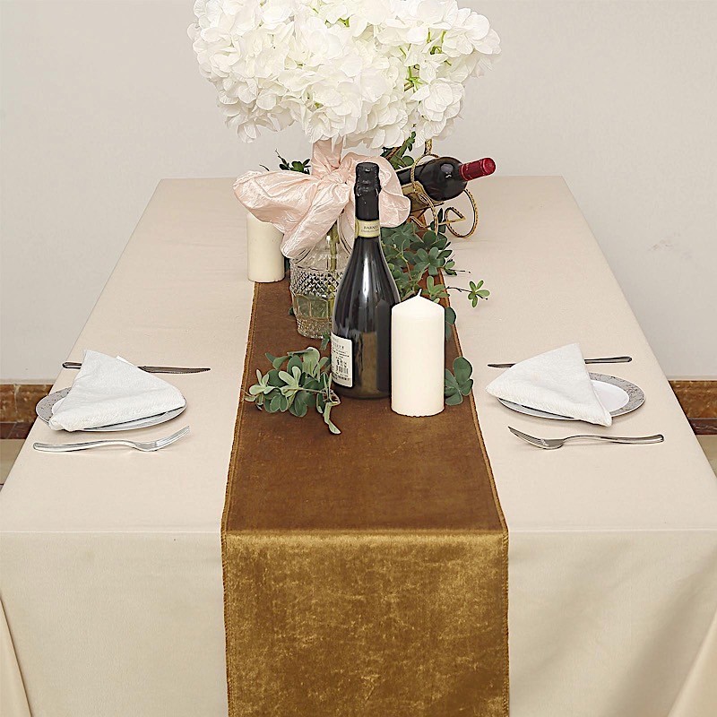GOLD 12x107" Premium Velvet Table Runner Wedding Reception Linens Decorations