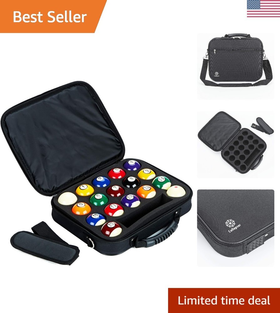Secure Pool Balls Carrying Case with Extra Accessory Space - Nylon Sturdy Design
