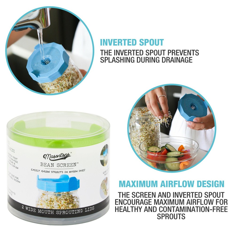 Masontops Bean Screen Sprouting Seed Bundle - 2 Wide Lids & 2 Sprouting Mixes