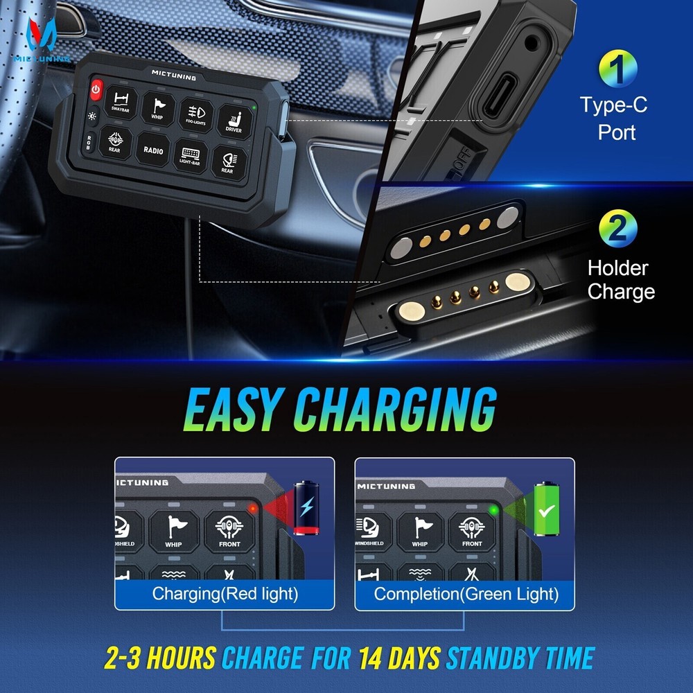 MICTUNING RGB 8 Gang Wireless Switch Panel, Circuit Control Relay System Box