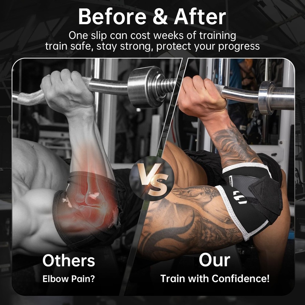 MANUEKLEAR Adjustable Compression Elbow Wraps for Weightlifting(1 Pair), Elbo...