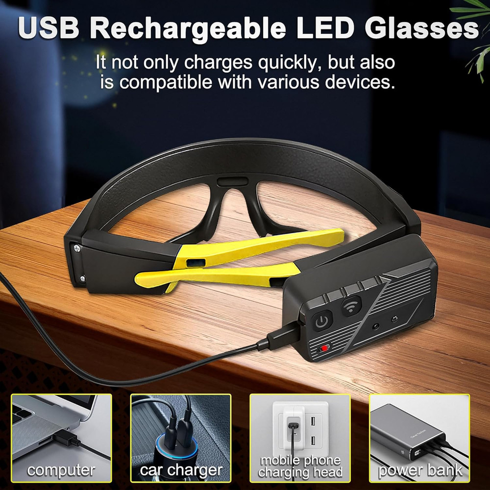 1 Pack LED Glasses Rechargeable Headlight Motion Sensor Touch Control 5 Modes