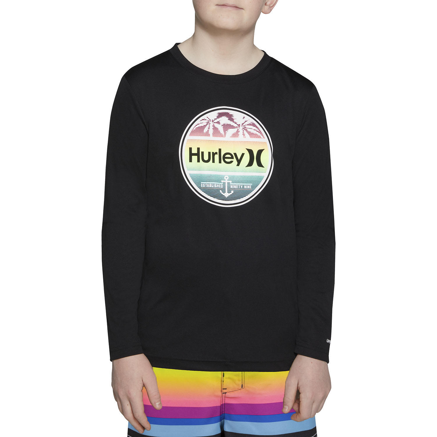 NWT Hurley Long Sleeve Moisture Wicking T-Shirt Rash Guard H2O-Dri Black w/ Logo