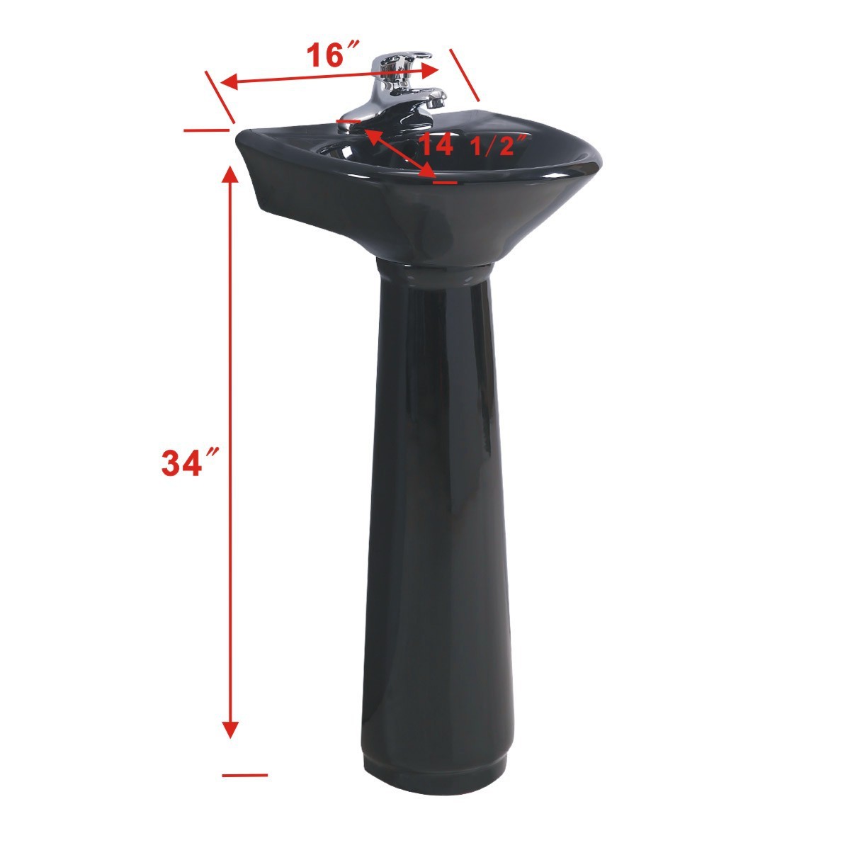 Renovators Supply Black Bathroom Pedestal Sink 4" Centers with Overflow