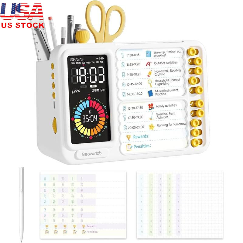 Visual Timer Kids Adults ADHD Task Manager W/ Alarm Reminder & Storage 5 Setting