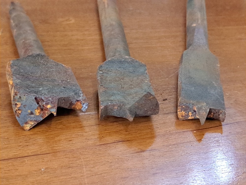 3 Vintage Antique Spade Boring Drill Bits