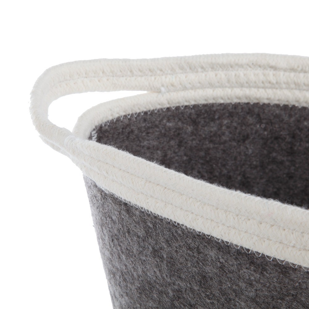 Gray & White Oval Stitchery Tote, Decorative Basket