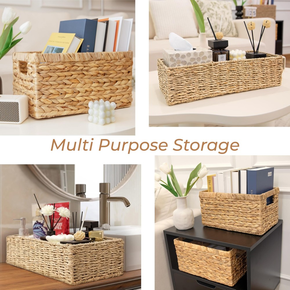 2-Pack Rectangular Seagrass Storage Baskets with Built-In Handles, Handwoven ...