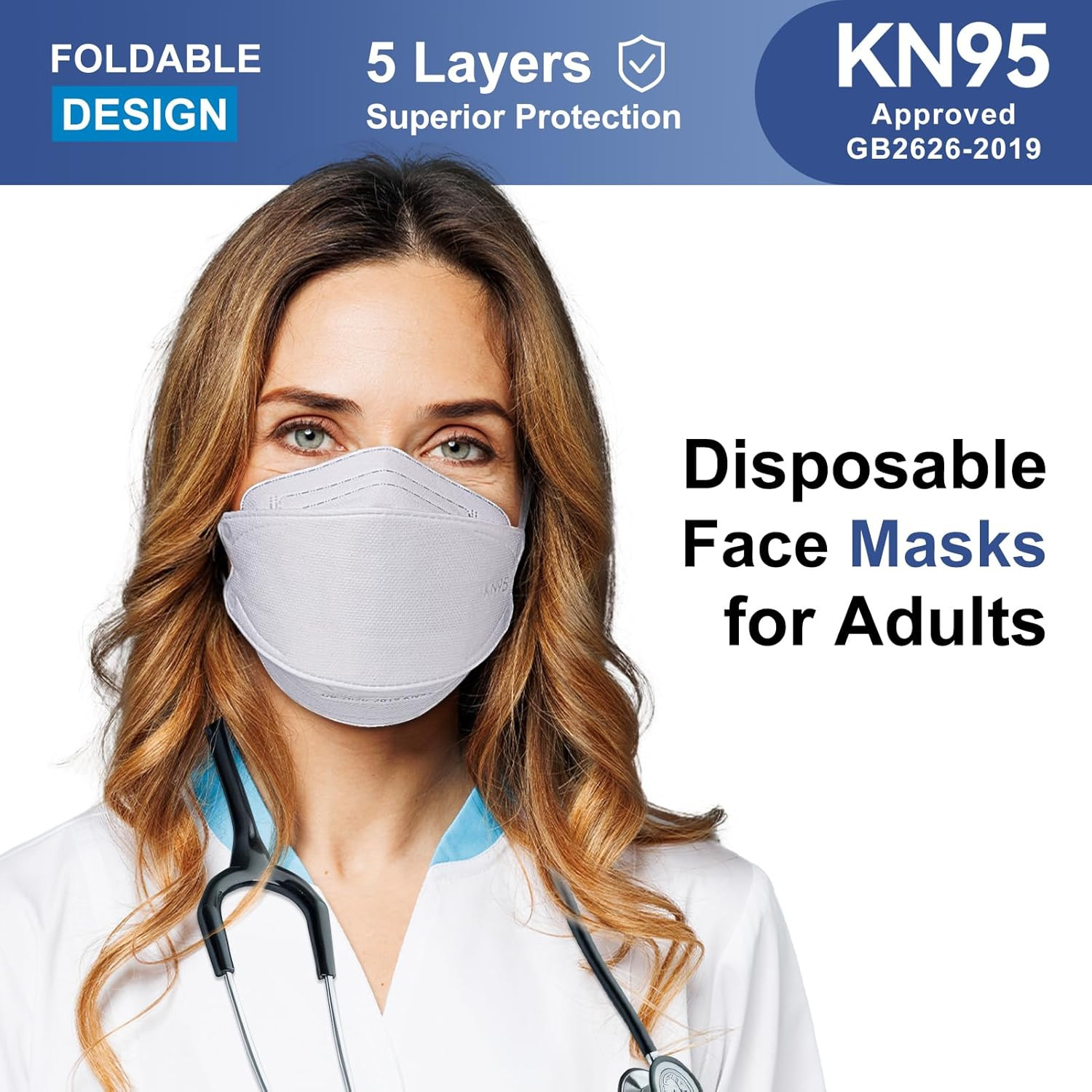 KN95 Face Masks Disposable Adults - 50 Pack 5 Layer Protection Dust Breathable C