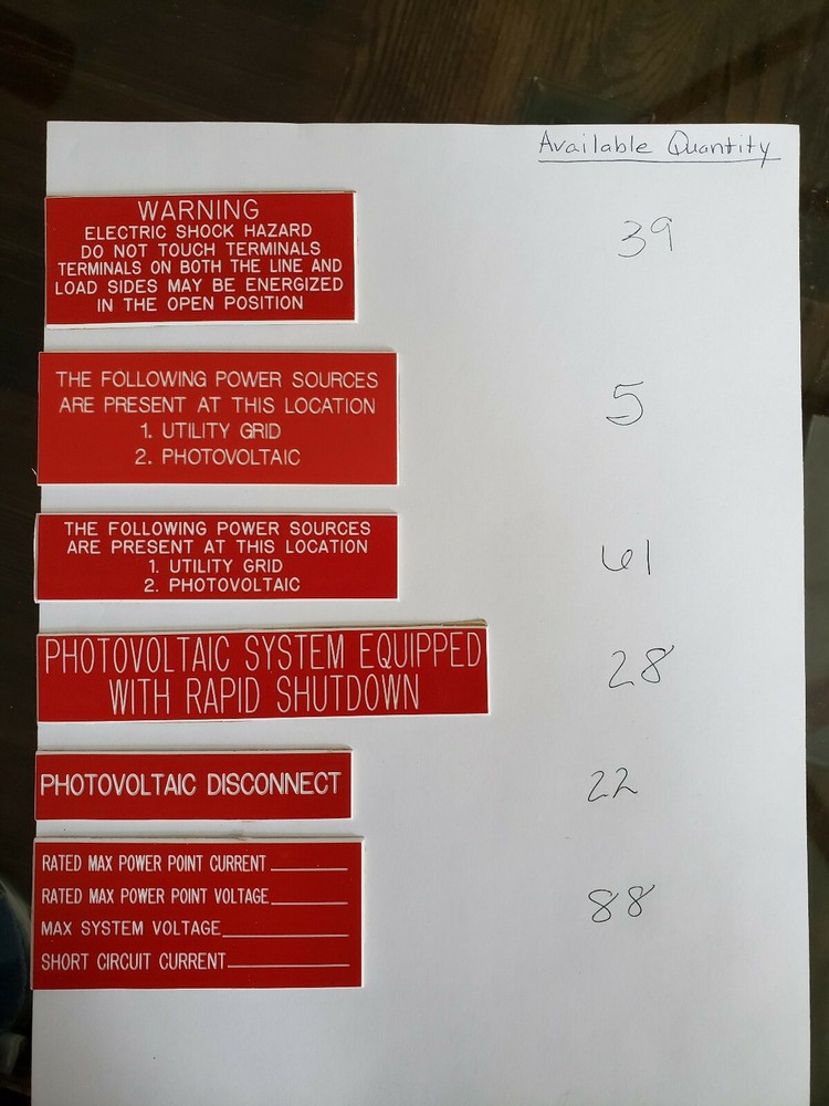 Individual PV Solar Plastic Engraved Labels