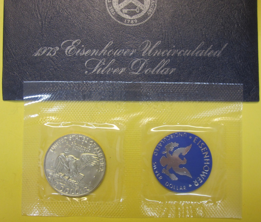 1973-S US Mint Eisenhower 40% Silver Dollar ~ Original Uncirculated/Blue Pack
