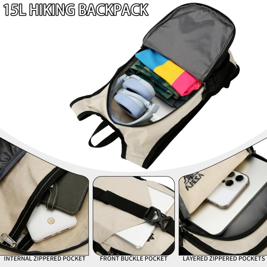 15L Small Hiking Backpack Foldable Packable Travel Backpack with Phone Pocket...