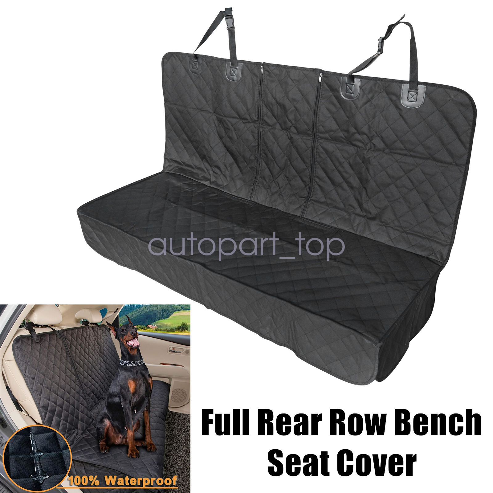 Seat Cover Rear Back Car Pet Dog Travel Waterproof Bench Protector Luxury -Black