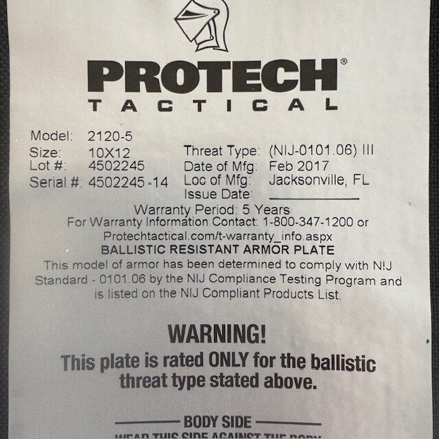 Protech 2120-5 Level III Stand Alone Rifle Plate set of 2 - #1011418