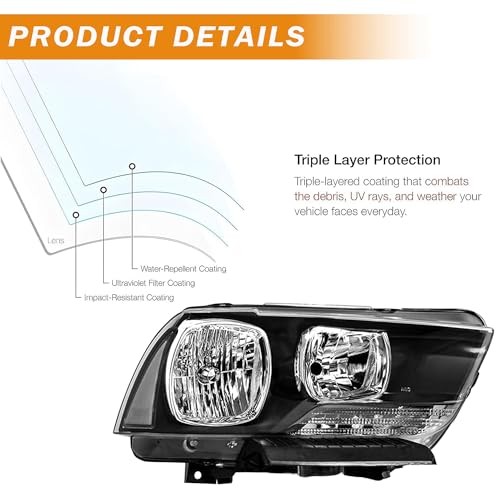 Headlights Assembly Compatible with 2011 2012 2013 2014 Dodge Black Clear Side