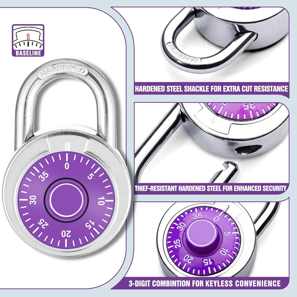 Combination Padlock 1 Pack, 50 Mm (2") Purple Dial Fixed Dial with Different Com