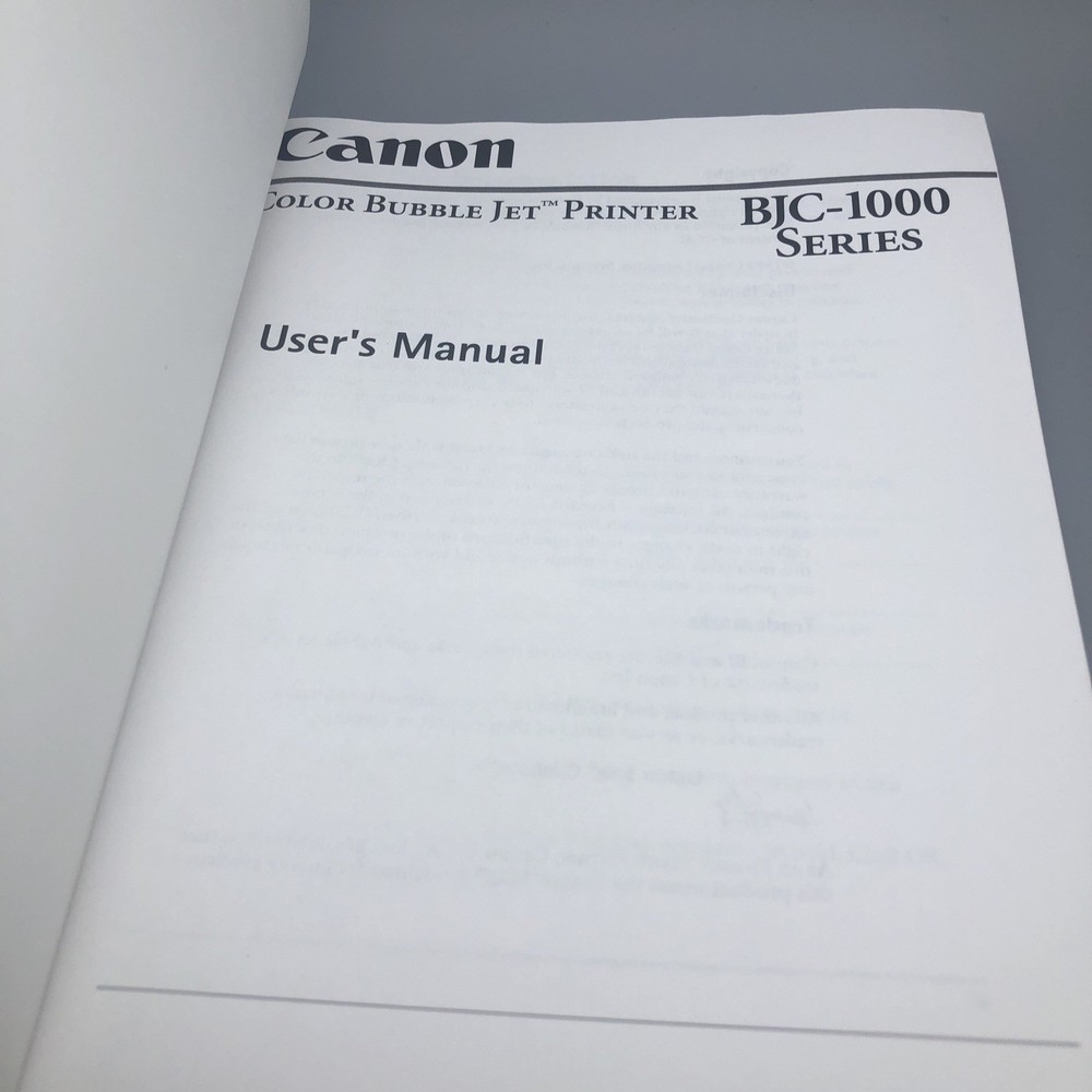Canon Bubble Jet Printer BJC-1000 User's Manual 1999 Plus Quick Start Guide