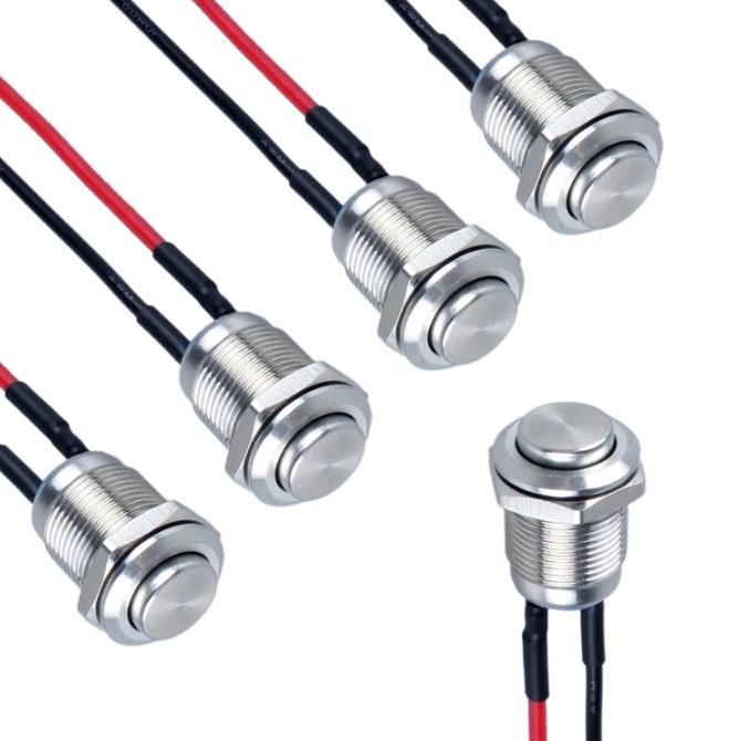5-Pcs 12 mm Momentary Push Button Switch Waterproof Push Button Switch Round