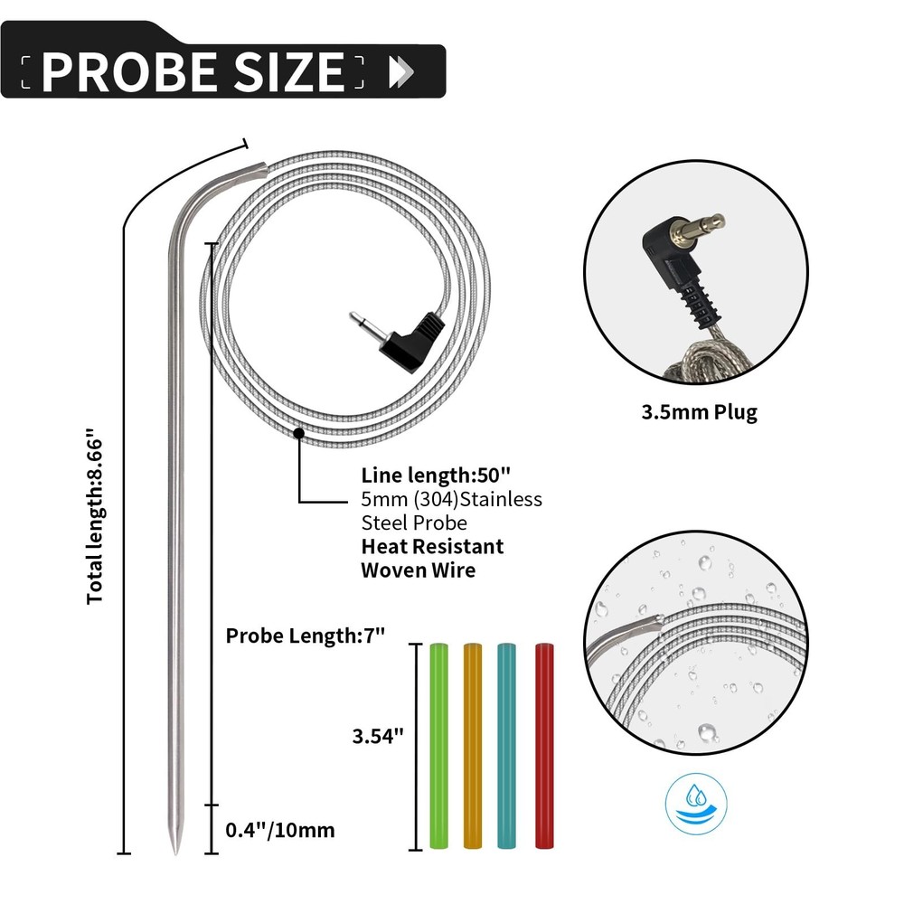 4-Pack Meat Temperature Probe Replacement Parts for Masterbuilt 710 Digital E...