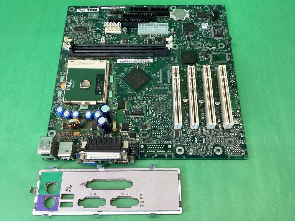Dell 2E086 PGA370 Desktop Motherboard + Celeron CPU + I/O Shield - UNTESTED