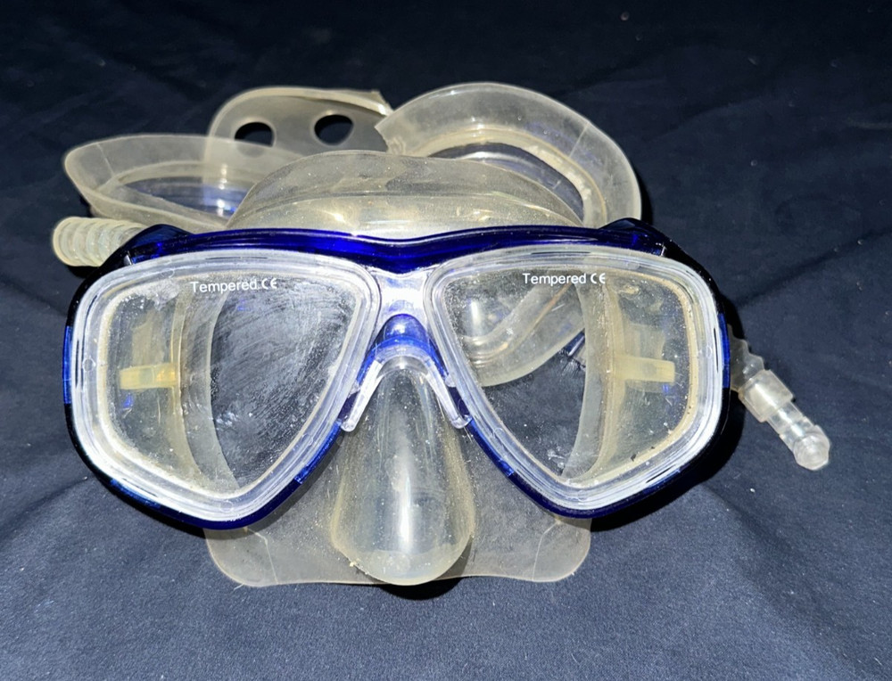 TEMPERED DIVING GOGGLES MASK BLUE WITH EAR COVERS