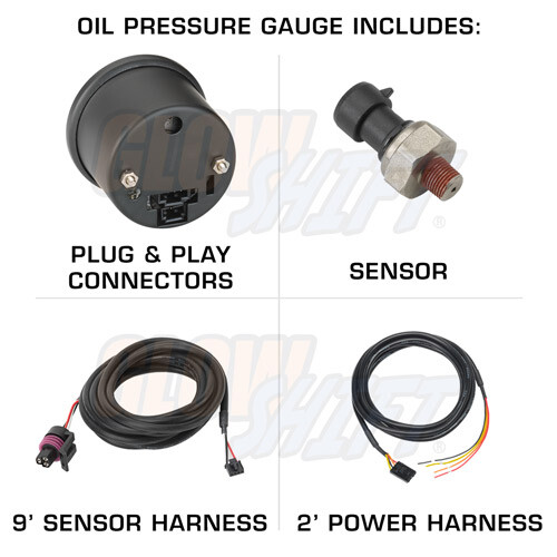 GlowShift 52mm Black 7 Color Boost & Oil Pressure & Air Fuel Ratio - 3 Gauge Set