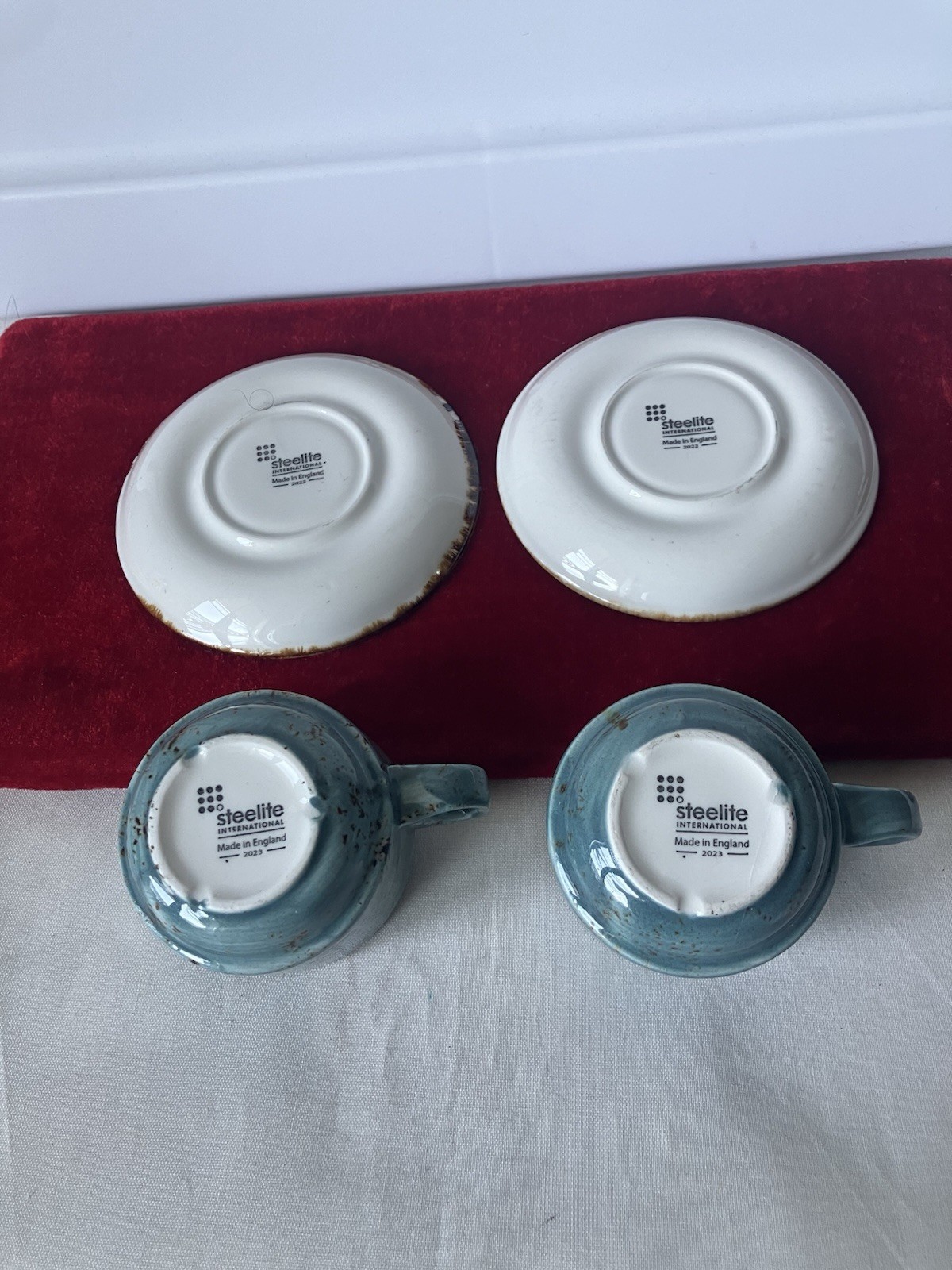 Steelite Lot 2 Espresso Sets Cup & Saucer Slimline Stacking Craft Blue 2023