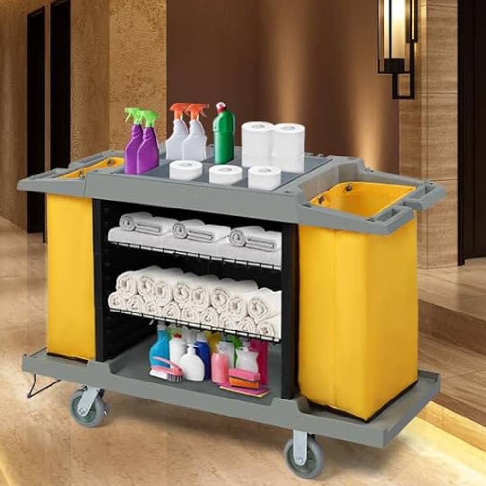 Commercial Traditional Cleaning Janitorial Room Service Housekeeping Cart Gray