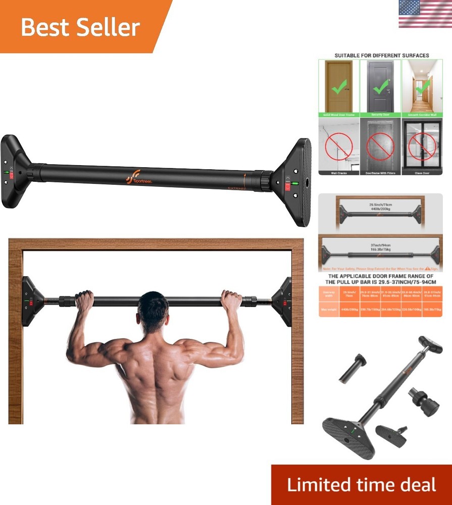 Non-Slip Adjustable Pull Up Bar: 440lbs Load Capacity for Upper Body Strength