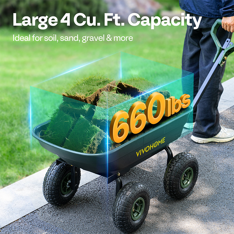 4 Cu.Ft 660lbs Wheelbarrow Garden Cart Dump Wagon Handle Attach to ATV Tractor