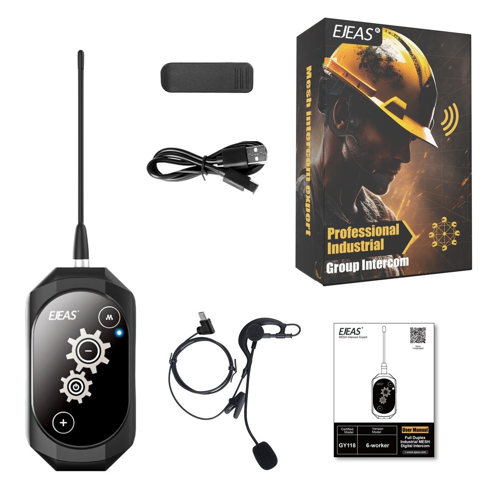 Full Deplux Mesh Digital Industrial Bluetooth Intercom Headset for 2 Users