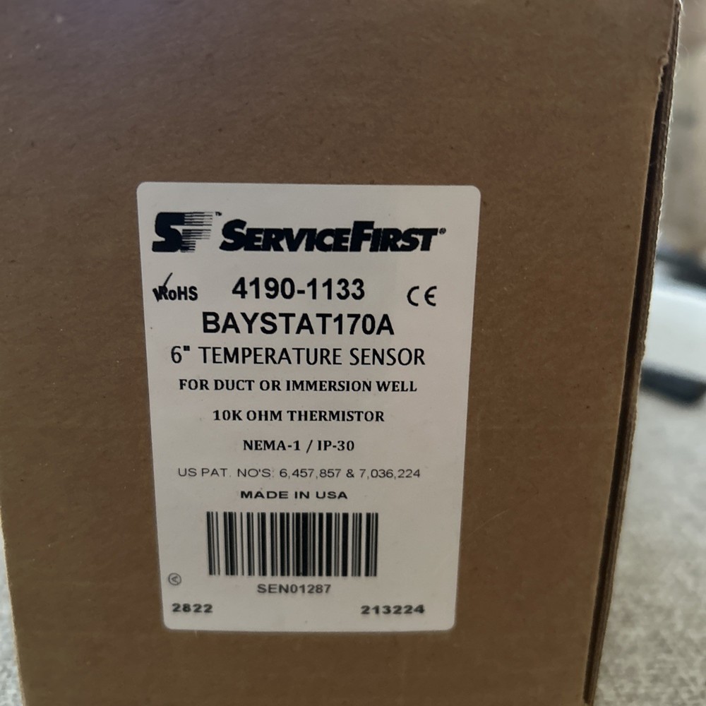 Trane Service First 6” Temperature Sensor Baystat170A 10K Ohm Thermistor A18