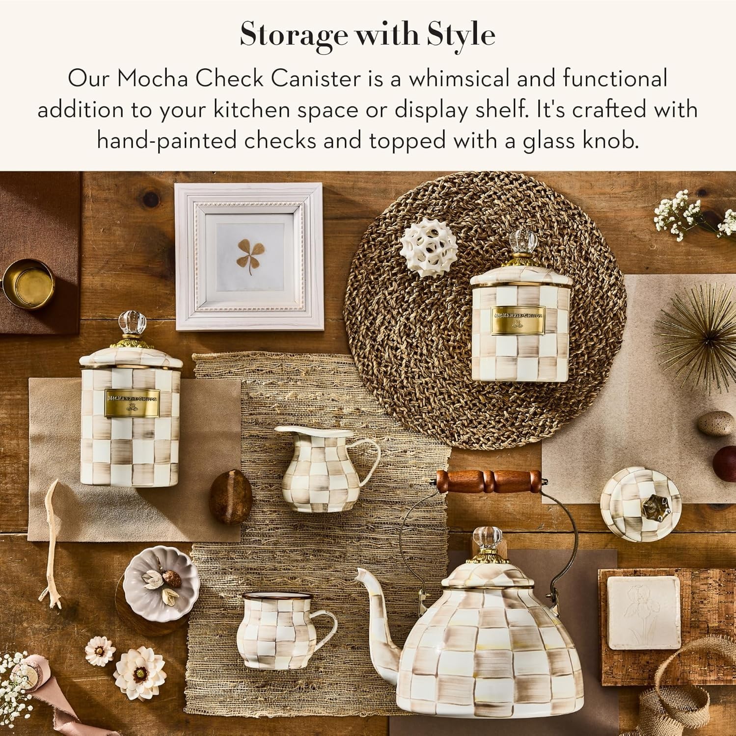 MacKenzie-Childs Mocha Check Canister- Small