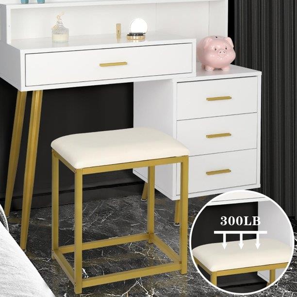 Vanity Table Set with LED Lighted Mirror Makeup Table 4 Drawers Dressing Desk