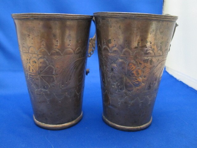 Pair Early LATIN AMERICAN Copper HANDLED DRINKING CUPS