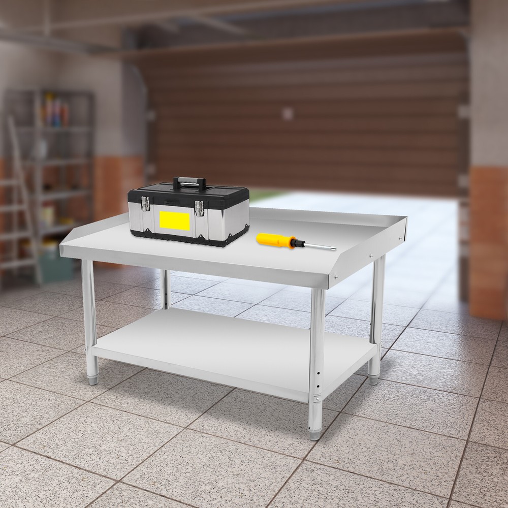 Stainless Steel Adjustable Kitchen Work Table 2 Tier Garage Workbench Load 200kg