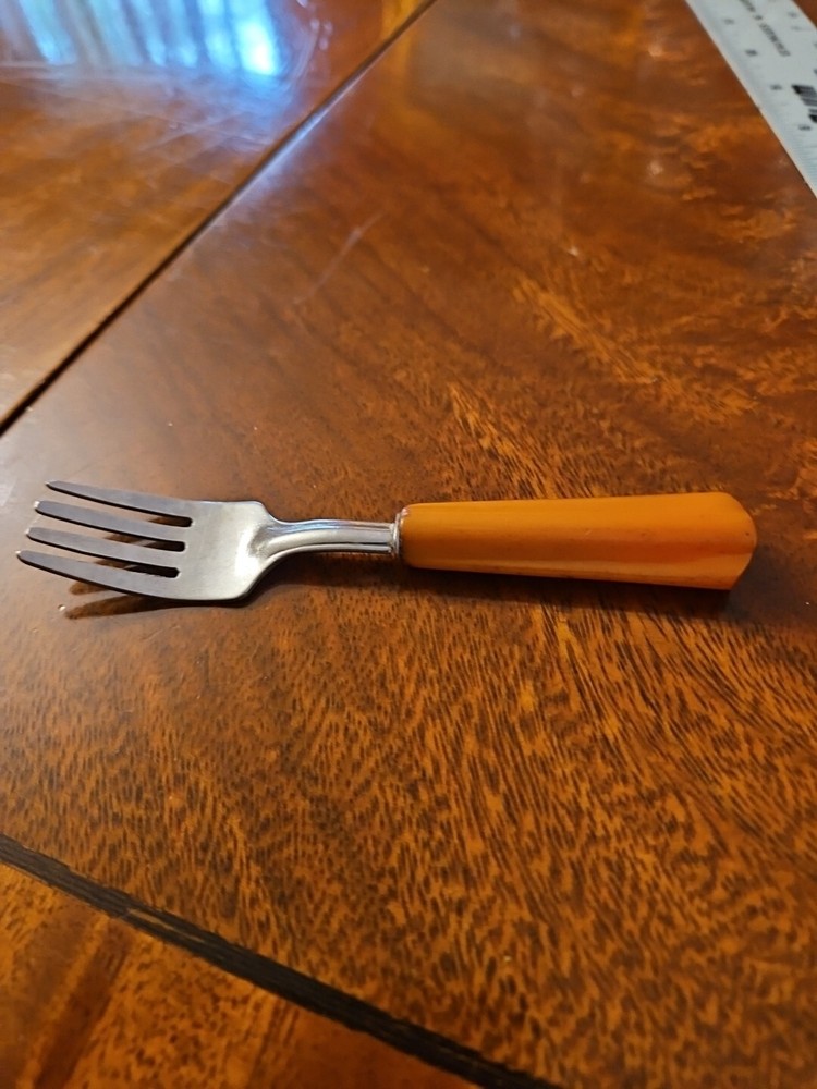 Vintage Butterscotch Bakelite Toddler Fork 5"
