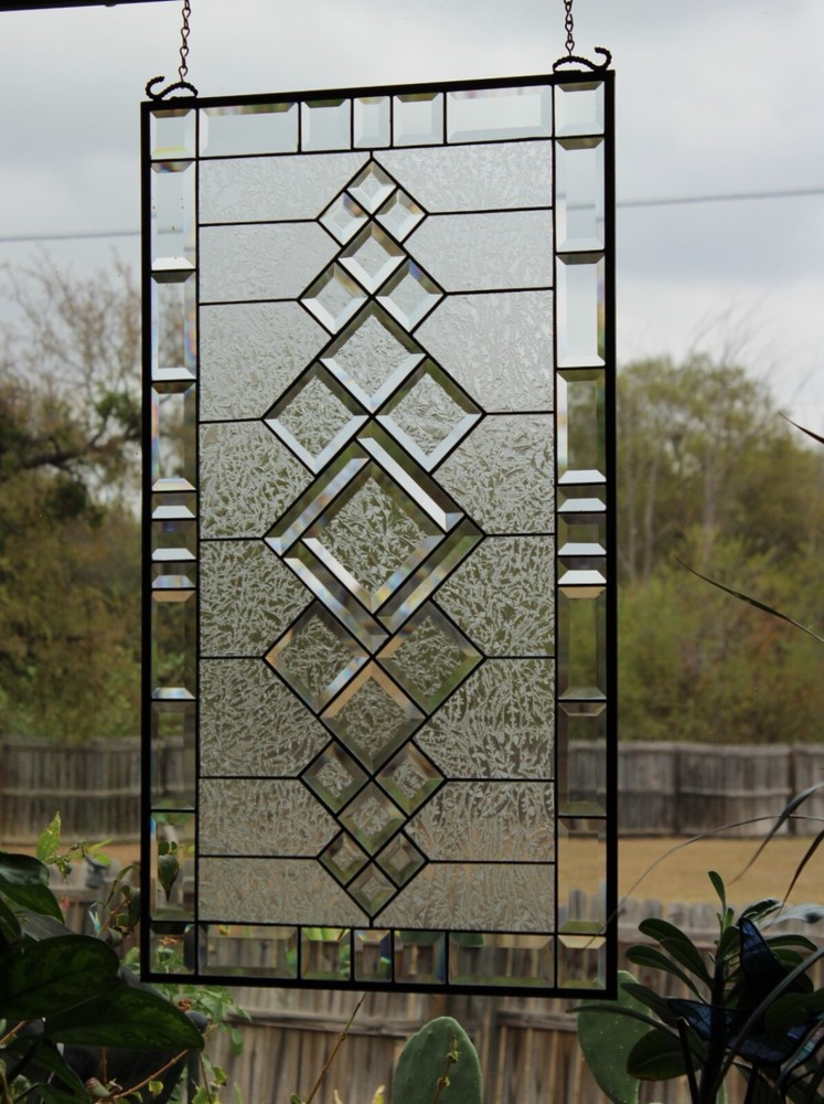 Rectangular stained glass window panel ,hanging,privacy glass,Made to order