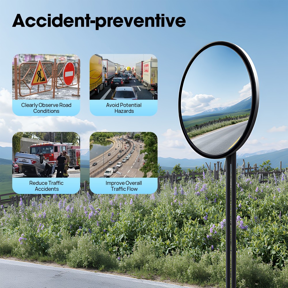 30cm Wide-angle Convex Mirror, Driveway Mirror with Adjustable Fixing Bracket