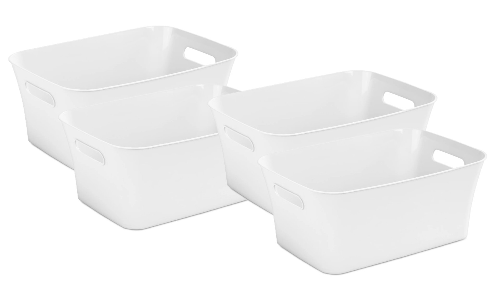 Mainstays Medium White Plastic Storage Bin, 13.8 in x 9.5 in x 5.8 in (4 Pack)